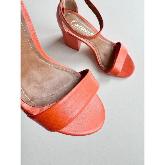 L'INTERVALLE Eos Orange Leather Open Toe Ankle Strap Block Heel Sandals, Size 7 - Picture 5 of 14